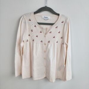 Bonpoint Cream Cardigan with Cherry Embroidery, Size 6